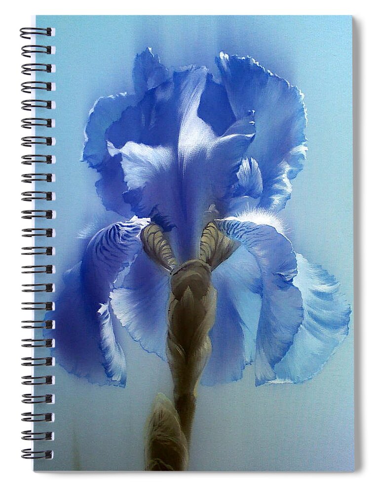 Russian Artists New Wave Spiral Notebook featuring the painting Blue Iris Flower by Alina Oseeva