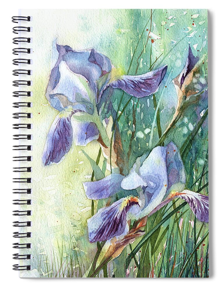 Russian Artists New Wave Spiral Notebook featuring the painting Blue Irises Fairytale by Ina Petrashkevich