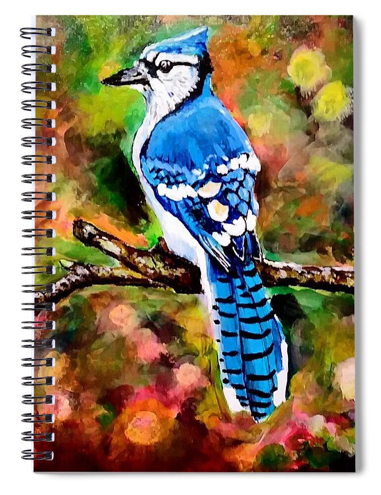Bird Spiral Notebook featuring the painting Blue Jay by Mike Benton