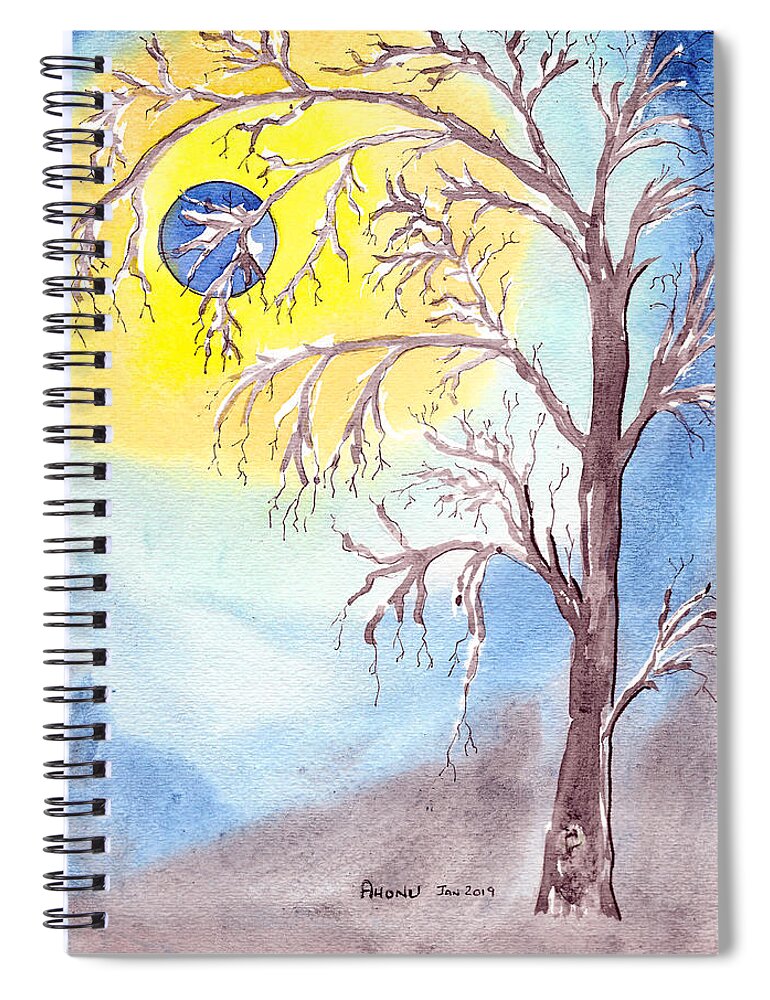 Blue Spiral Notebook featuring the painting Blue Moon by AHONU Aingeal Rose