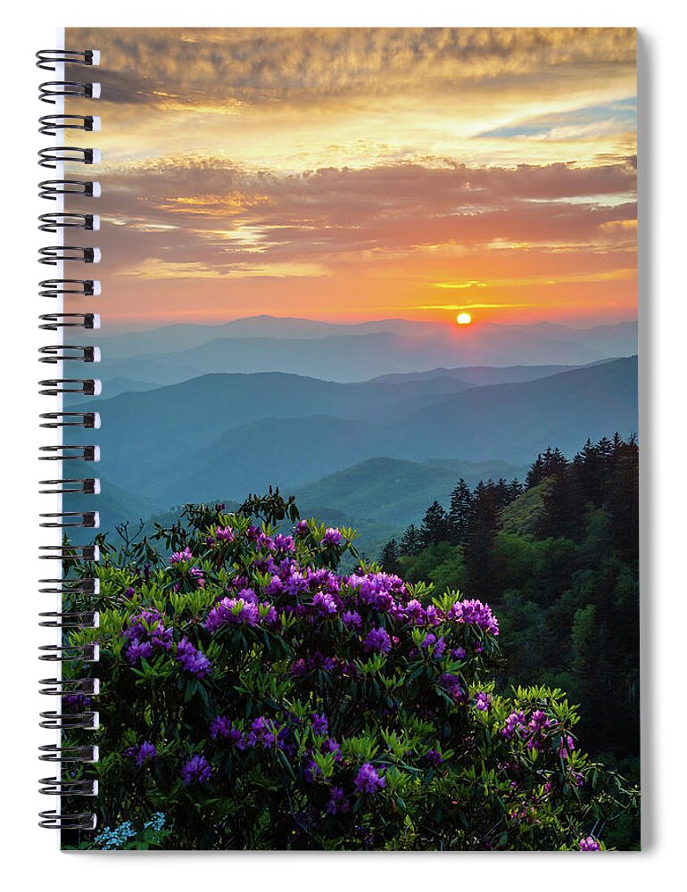 Spring Spiral Notebook featuring the photograph Blue Ridge Parkway Asheville NC Rhododendron Sunset Scenic by Robert Stephens