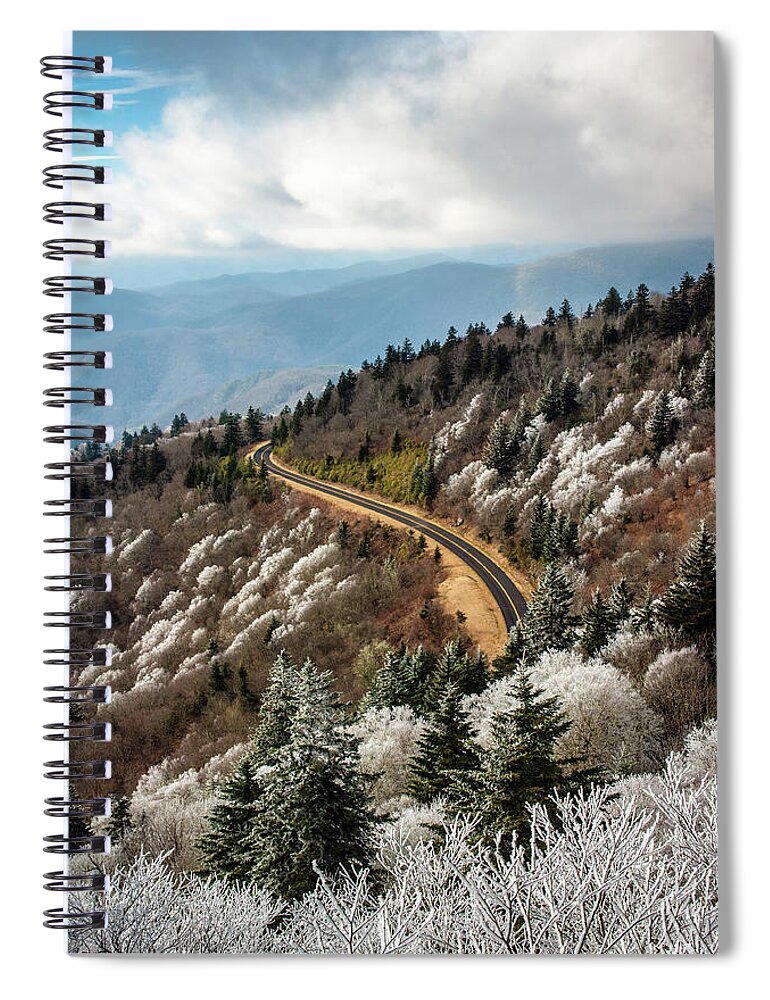 Winter Spiral Notebook featuring the photograph Blue Ridge Parkway Asheville NC Winter Road by Robert Stephens