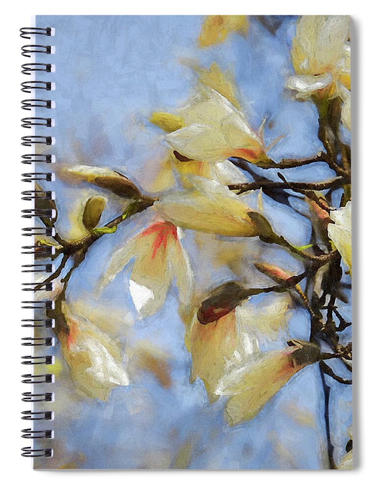 Blue Sky Magnolia Spiral Notebook featuring the mixed media Blue Sky Magnolia by Helen White