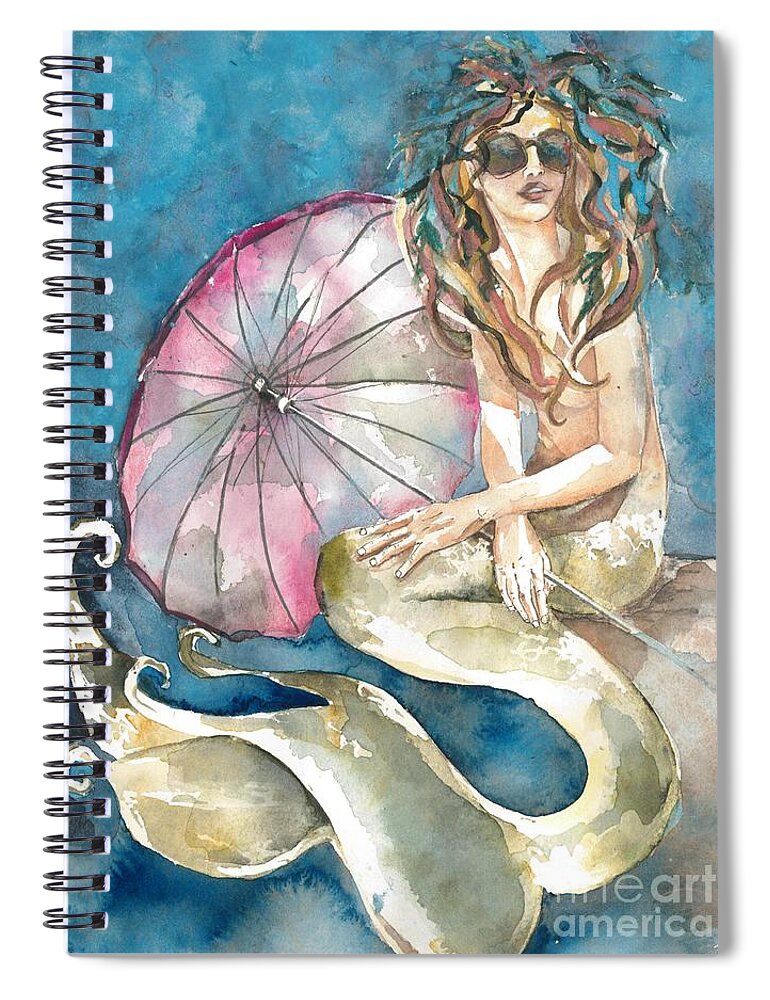 Mermaid Spiral Notebook featuring the painting Blue Sky Mermaid by Norah Daily