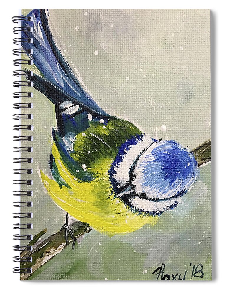 Bird Spiral Notebook featuring the painting Blue Tit in Snow by Roxy Rich