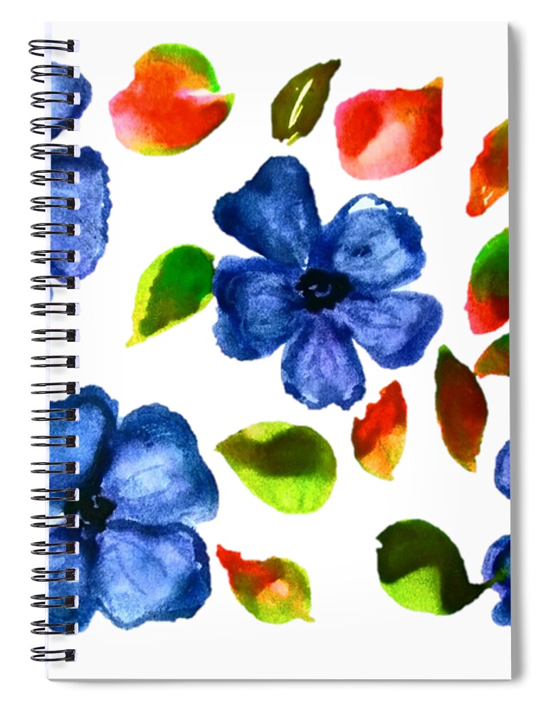 Blue Spiral Notebook featuring the painting Blue Wild Flowers Watercolor Transparent Background by Delynn Addams