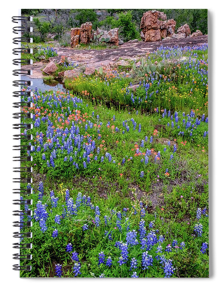 Texas Wildflowers Spiral Notebook featuring the photograph Bluebonnet Stream by Johnny Boyd