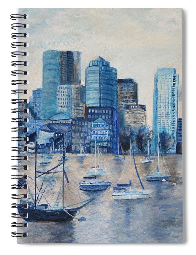 Boston Spiral Notebook featuring the painting Bluecode Boston by C E Dill