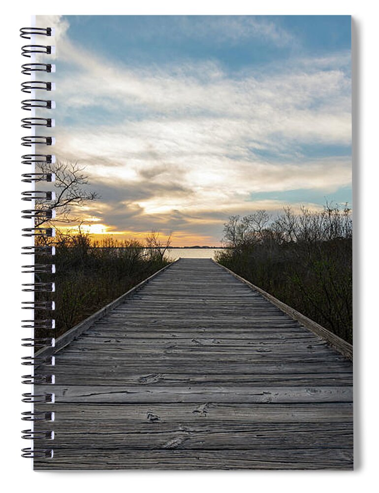 Sunset Spiral Notebook featuring the photograph Boardwalk To The Bayside by Michael Ver Sprill