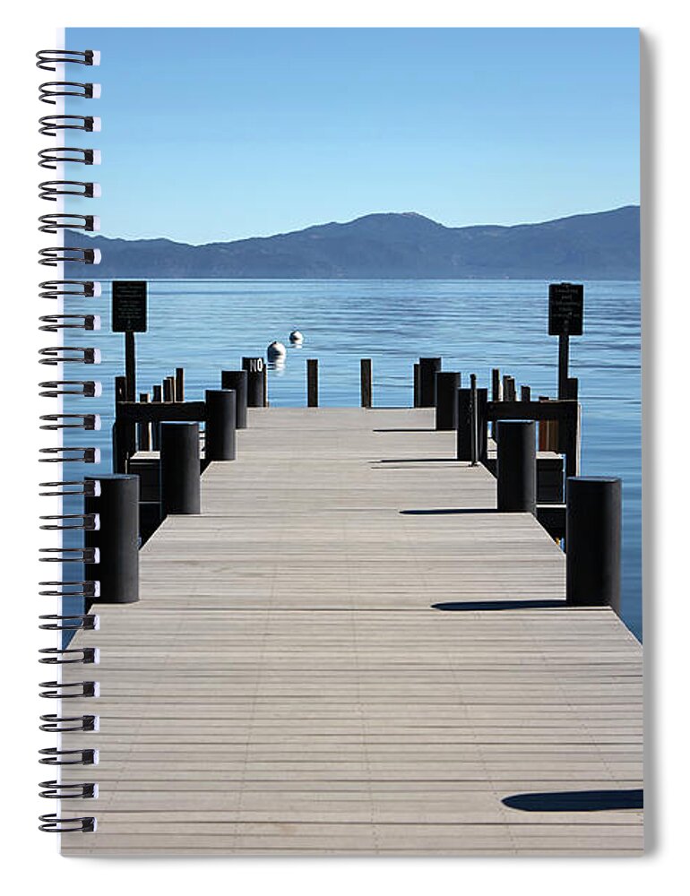 Tranquility Spiral Notebook featuring the photograph Boat Dock Pier Out To Lake Tahoe And by Jason Todd