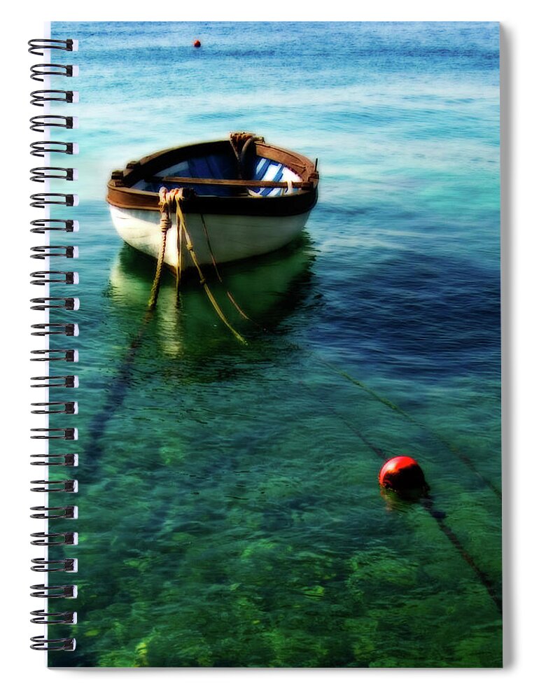 Tranquility Spiral Notebook featuring the photograph Boat On An Emerald And Calm Adriatic Sea by By Paco Calvino (barcelona, Spain)