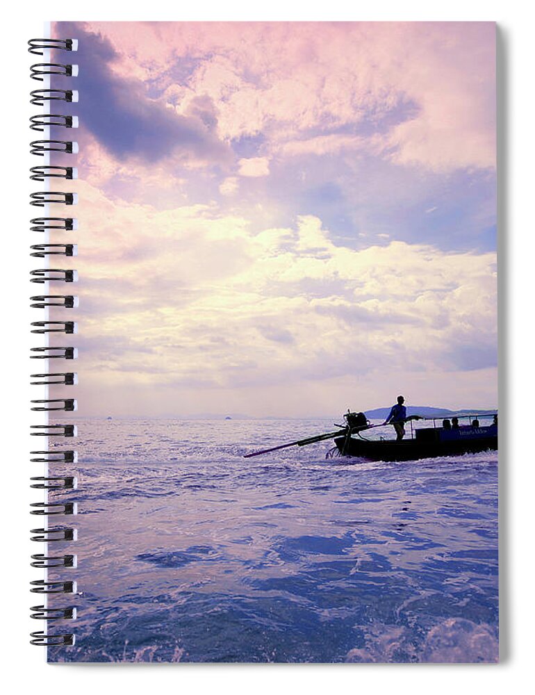 Tranquility Spiral Notebook featuring the photograph Boat On Ocean by Sharon Lapkin