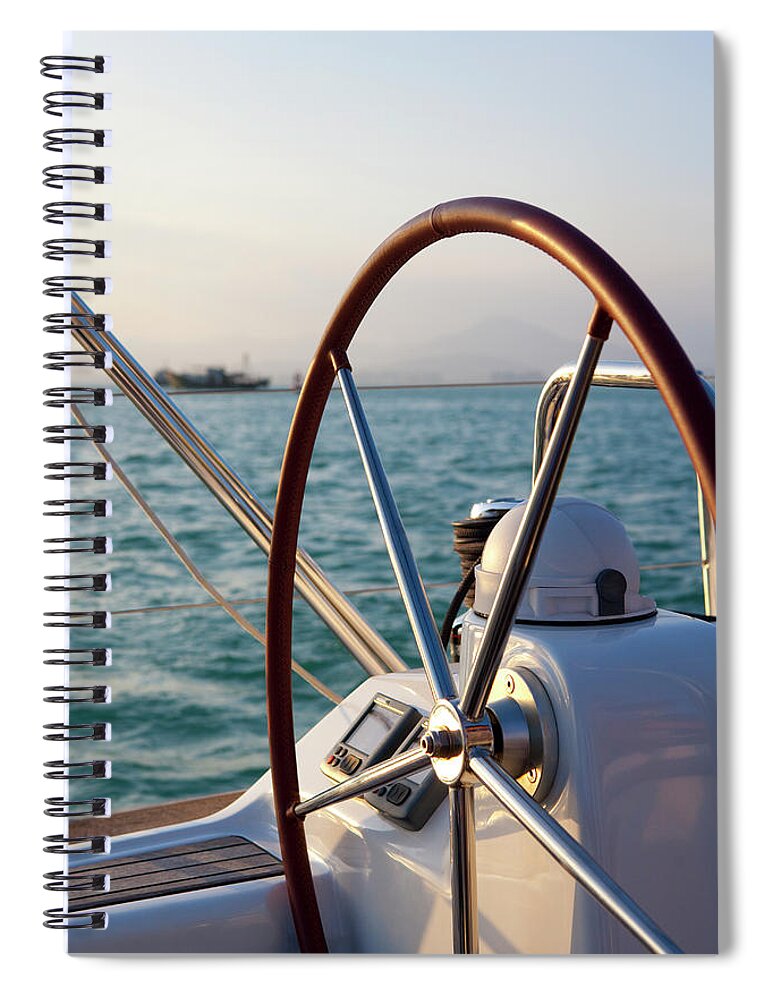 Tranquility Spiral Notebook featuring the photograph Boat Steering Wheel by Lane Oatey/blue Jean Images