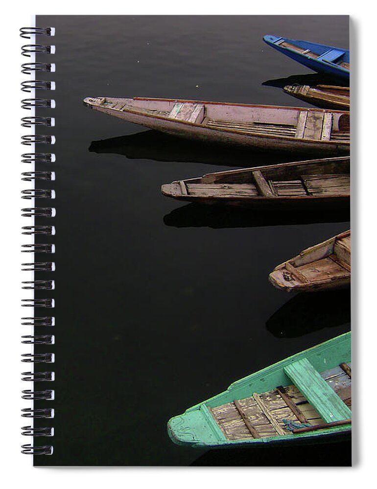 Tranquility Spiral Notebook featuring the photograph Boats In Dal Lake by Manojaswathi Photography