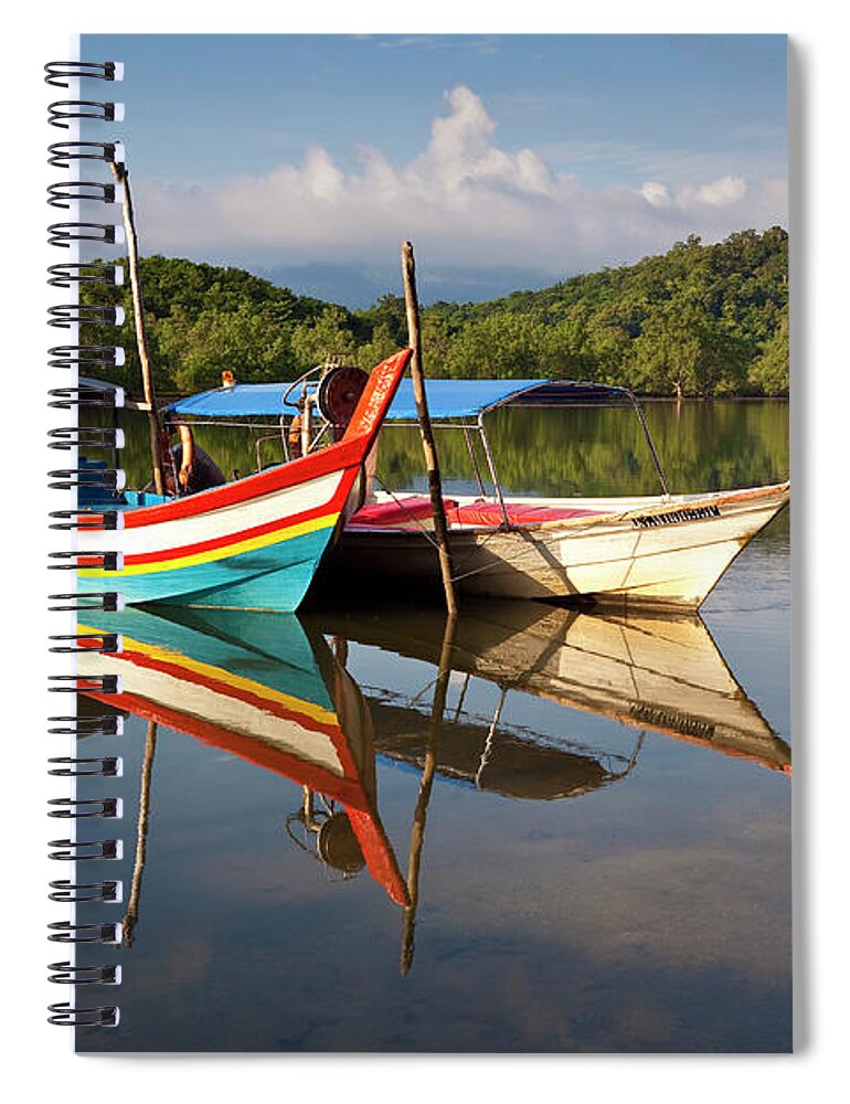 Southeast Asia Spiral Notebook featuring the photograph Boats On Lagoon, Tanjung Rhu by Richard I'anson
