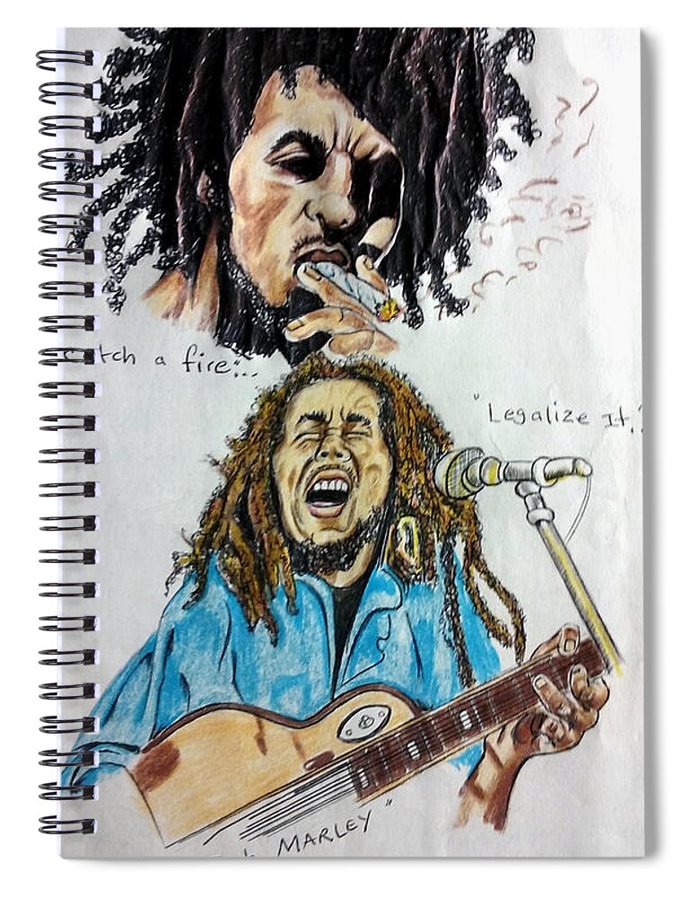 Black Art Spiral Notebook featuring the drawing Bob Marley's Legal It by Joedee