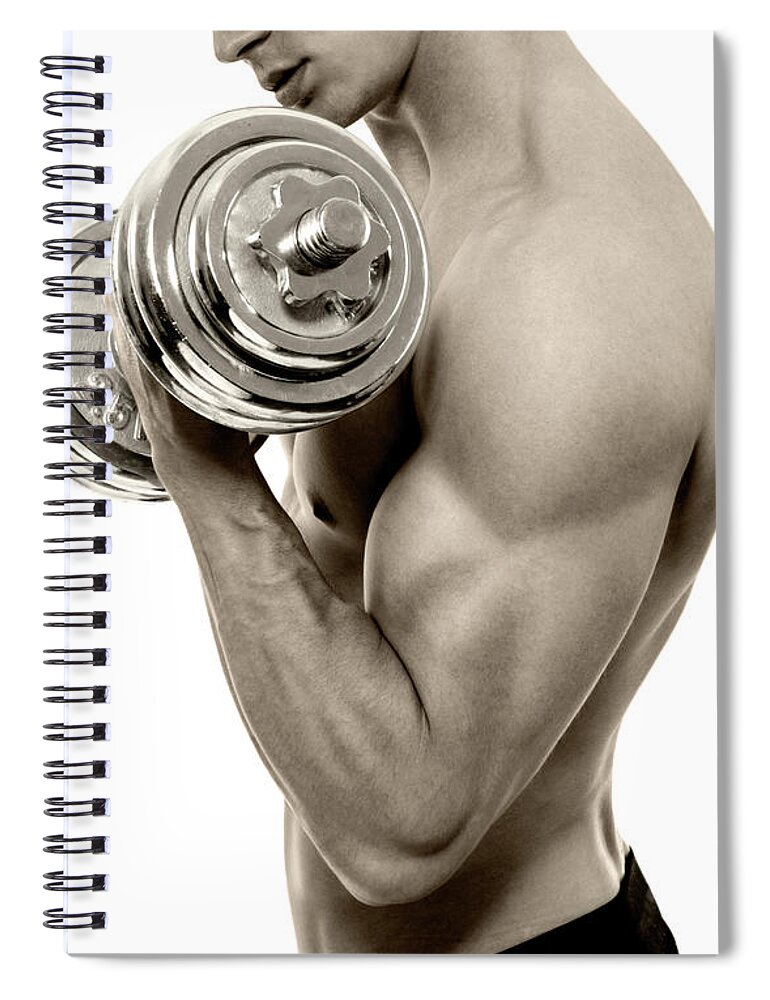 Young Men Spiral Notebook featuring the photograph Body Builder Exercising by Gilaxia
