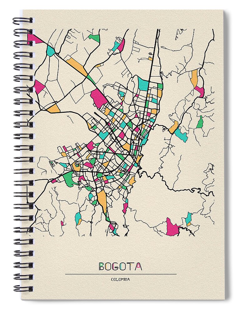 Bogota Spiral Notebook featuring the digital art Bogota, Colombia City Map by Inspirowl Design