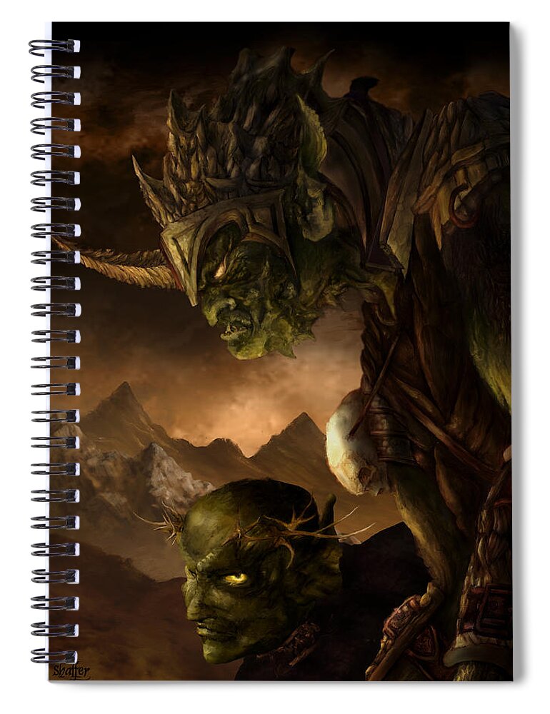 Goblin Spiral Notebook featuring the mixed media Bolg The Goblin King by Curtiss Shaffer