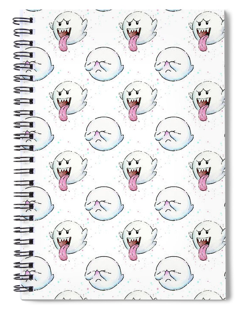 Ghosts Spiral Notebook featuring the painting Boo Ghost Pattern by Olga Shvartsur