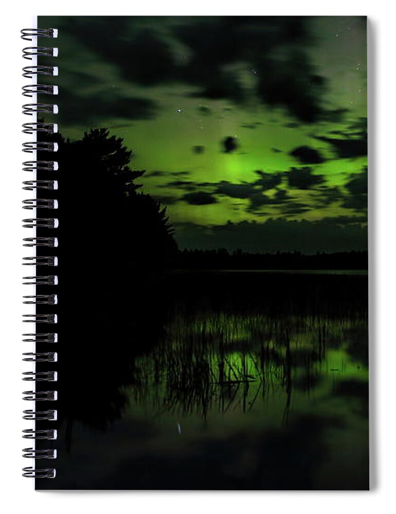 Aurora Borealis Spiral Notebook featuring the photograph Boot Lake Green And Purple Northern Lights by Dale Kauzlaric