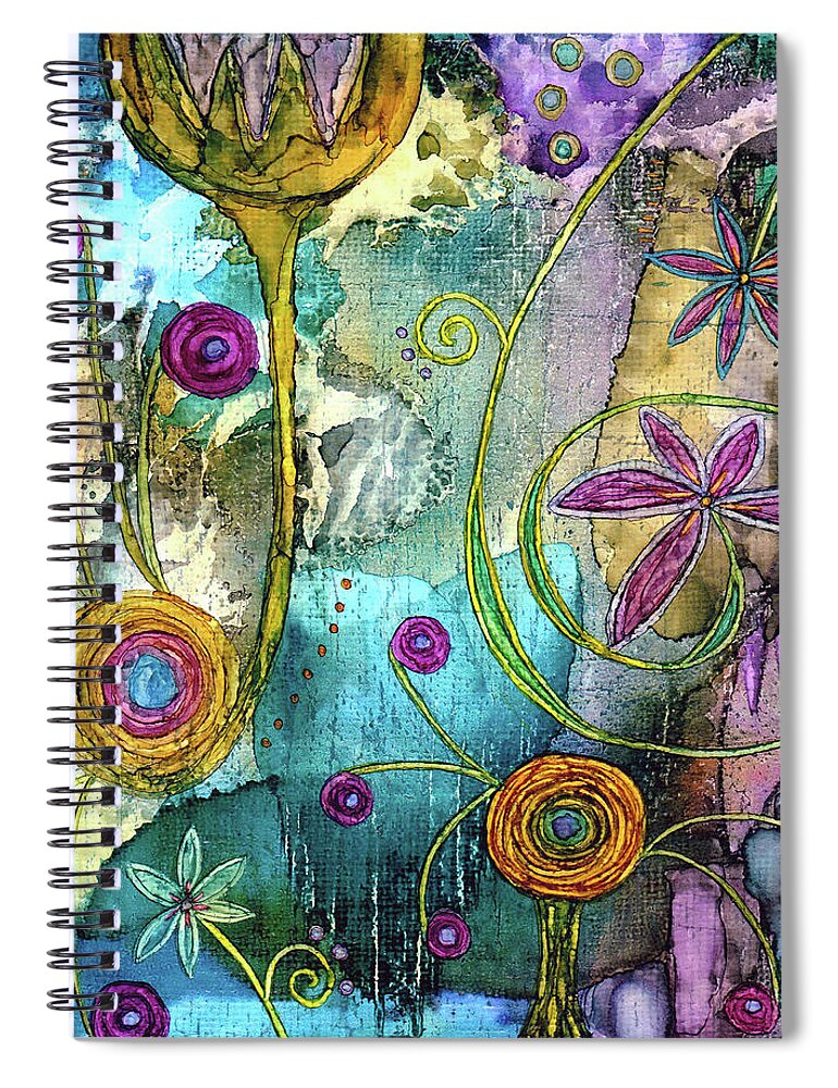 Abstract Spiral Notebook featuring the painting Botanica by Winona's Sunshyne