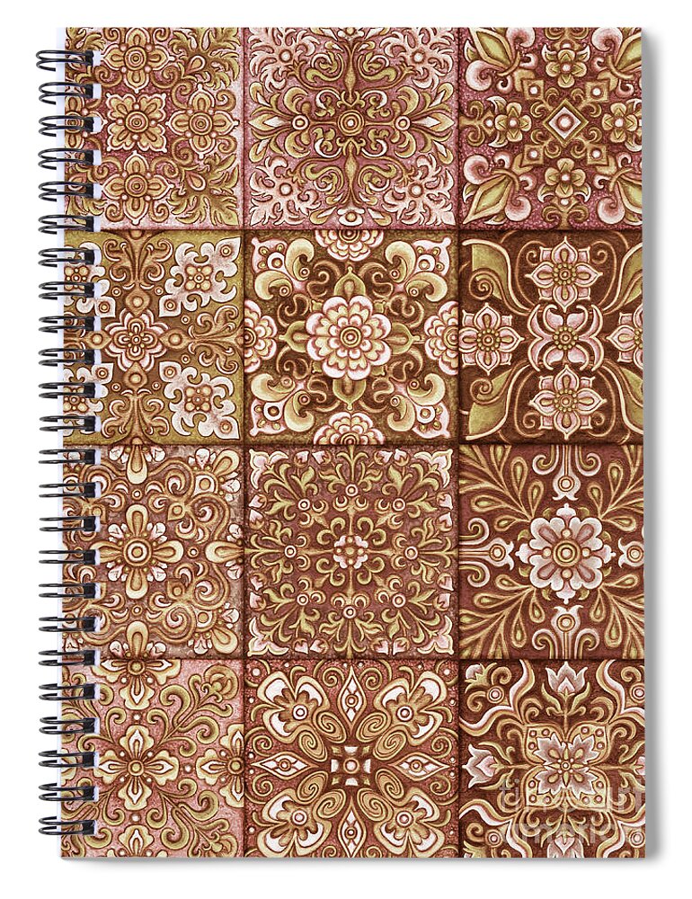 Ornamental Spiral Notebook featuring the painting Botanical Mandala Tiles 2 Dusty Rose by Amy E Fraser