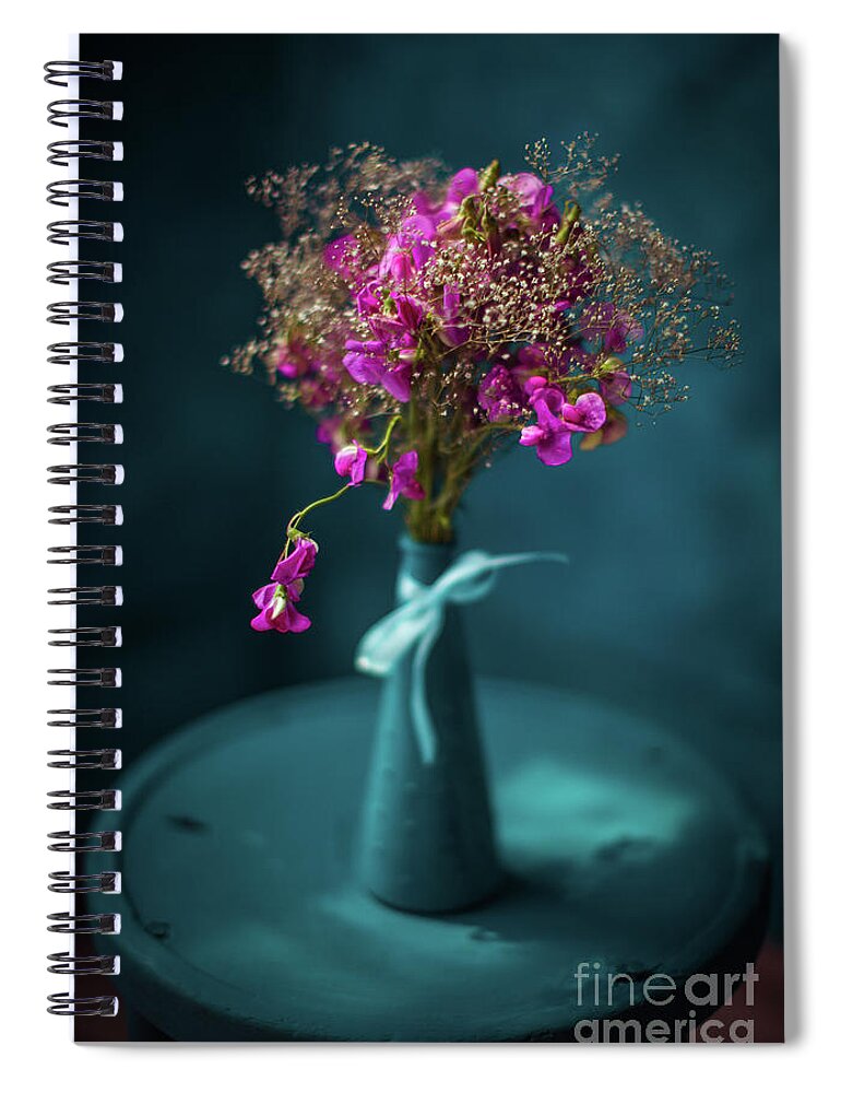 Vase Spiral Notebook featuring the photograph Bouquet Of Pink Flowers In Blue Vase by Anastasiya Pyrozhenko