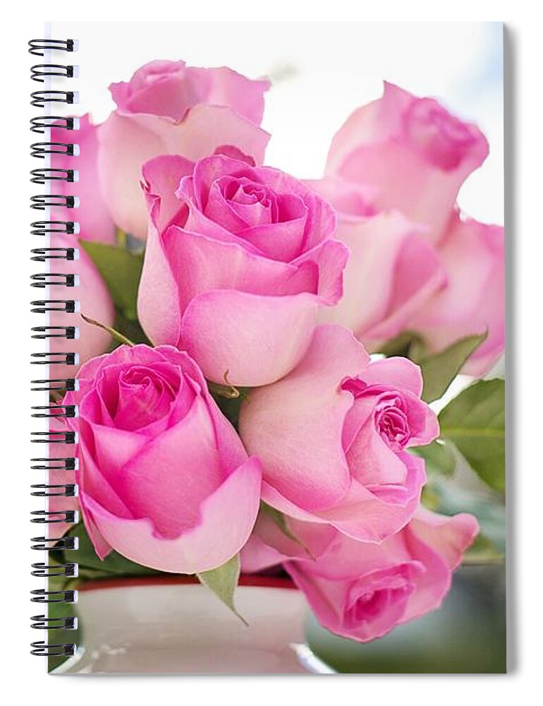 Flowers Spiral Notebook featuring the photograph Bouquet of pink roses by Top Wallpapers