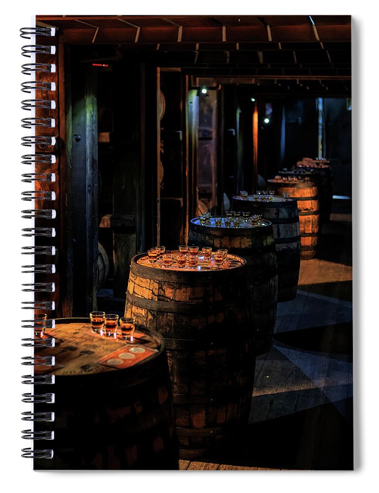Woodford Reserve Spiral Notebook featuring the photograph Bourbon Tasting Between the Ricks by Susan Rissi Tregoning