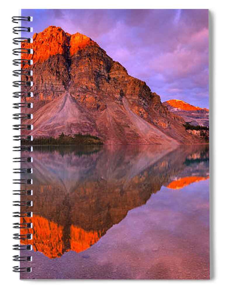 Bow Lake Spiral Notebook featuring the photograph Bow Lake Summer Sunrise Reflections by Adam Jewell