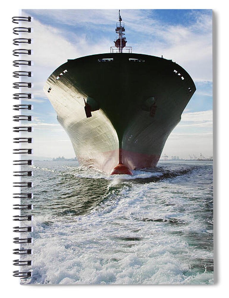 Trading Spiral Notebook featuring the photograph Bow View Of Cargo Ship Sailing Out Of by Stewart Sutton