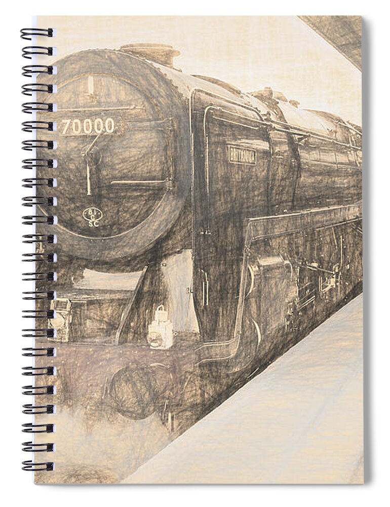 70000 Spiral Notebook featuring the digital art BR Class 7 Britannia Locomotive Vintage Sketch by Rick Deacon