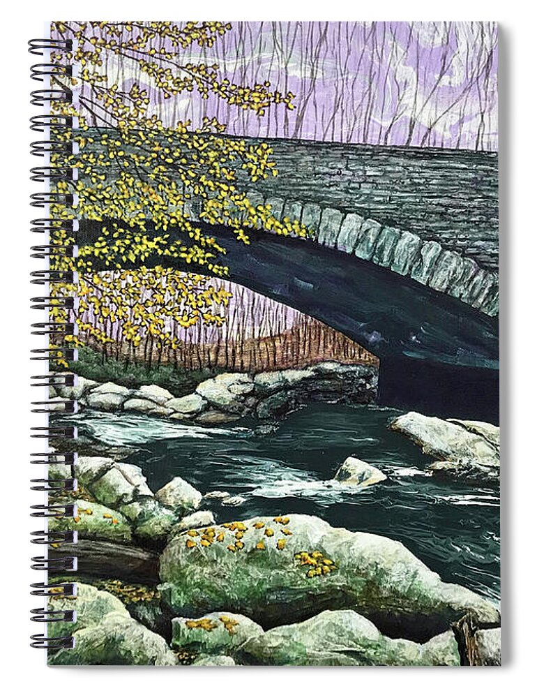Landscape Spiral Notebook featuring the painting Bridge and Stream by Mr Dill