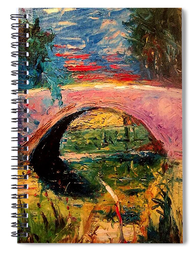 Bridge At City Park Spiral Notebook featuring the painting Bridge at City Park by Amzie Adams