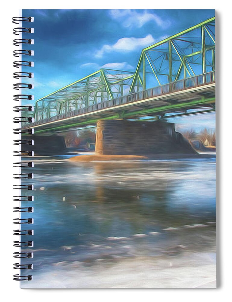 Lambertville Spiral Notebook featuring the photograph Bridge between Lambertville, NJ and New Hope, PA by Alan Goldberg