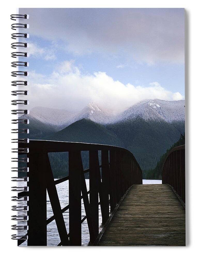 Tranquility Spiral Notebook featuring the photograph Bridge Crossing Near Lake And Mountains by Danielle D. Hughson