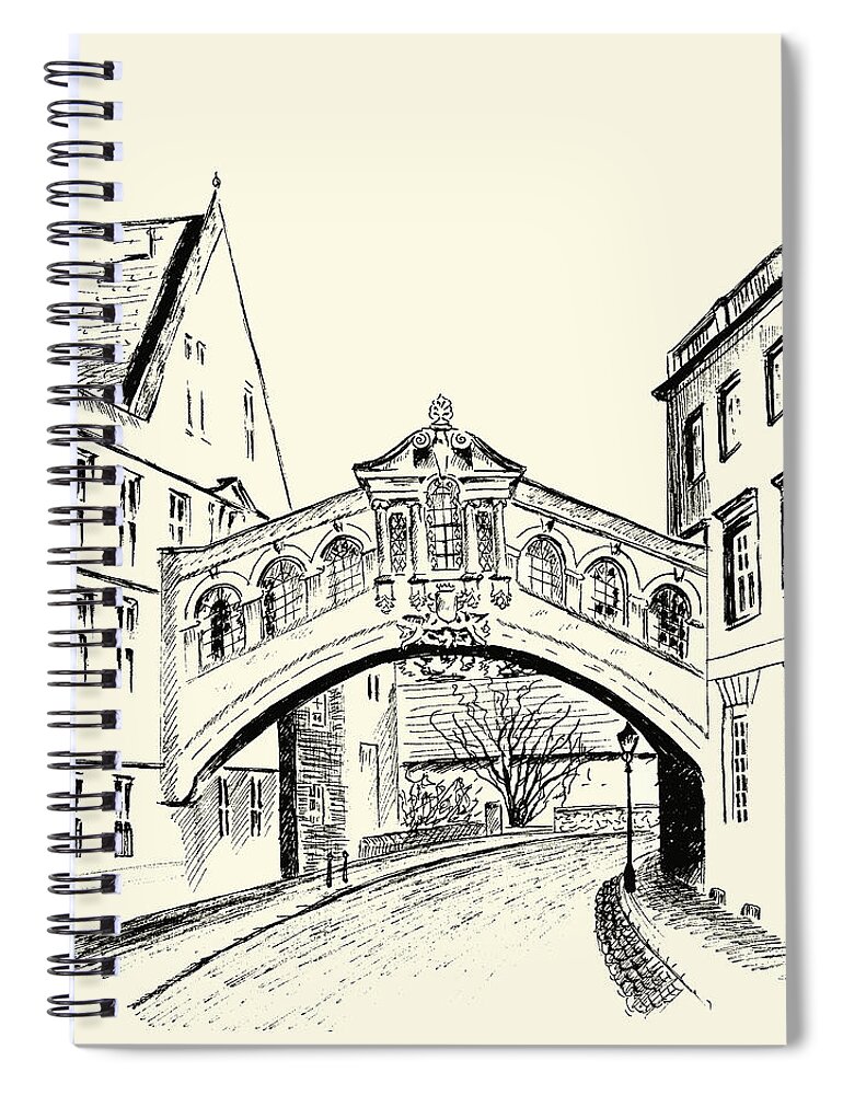 Bridge Of Sighs Spiral Notebook featuring the drawing Bridge of Sighs by Elizabeth Lock