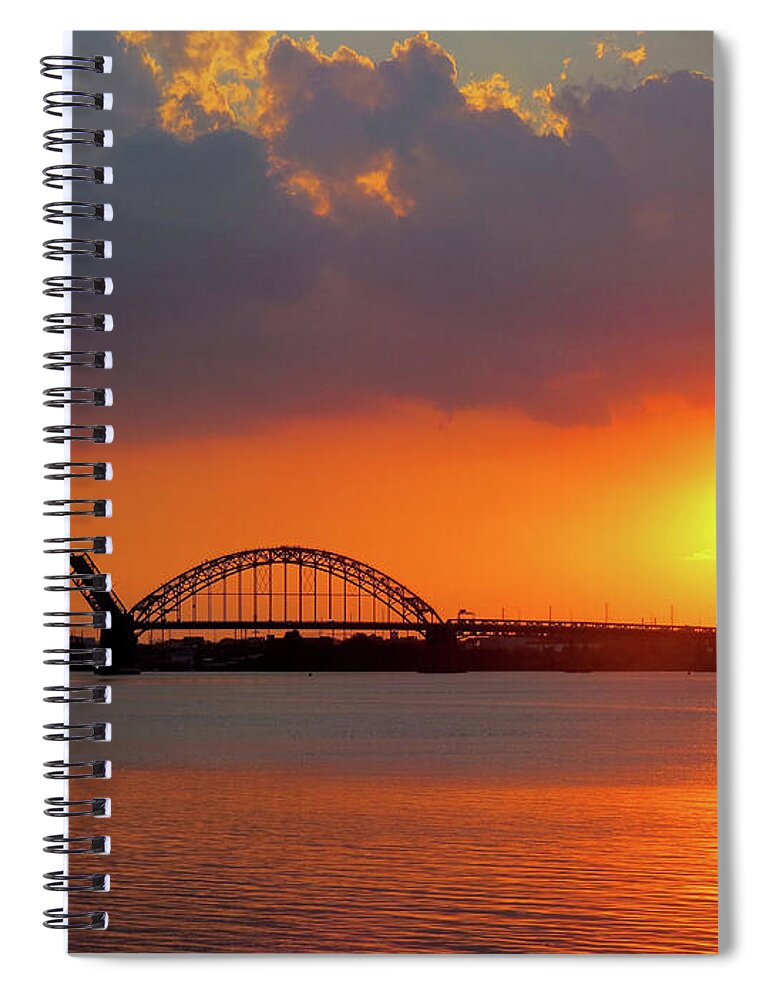 Sunset Spiral Notebook featuring the photograph Bridge Opening at Sunset by Linda Stern