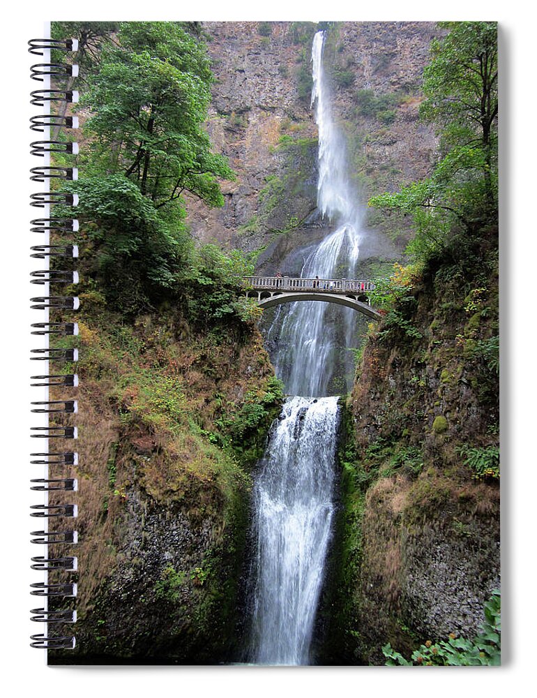 Waterfall Spiral Notebook featuring the digital art Bridge over Multenoma Falls in Oregon by Julia L Wright