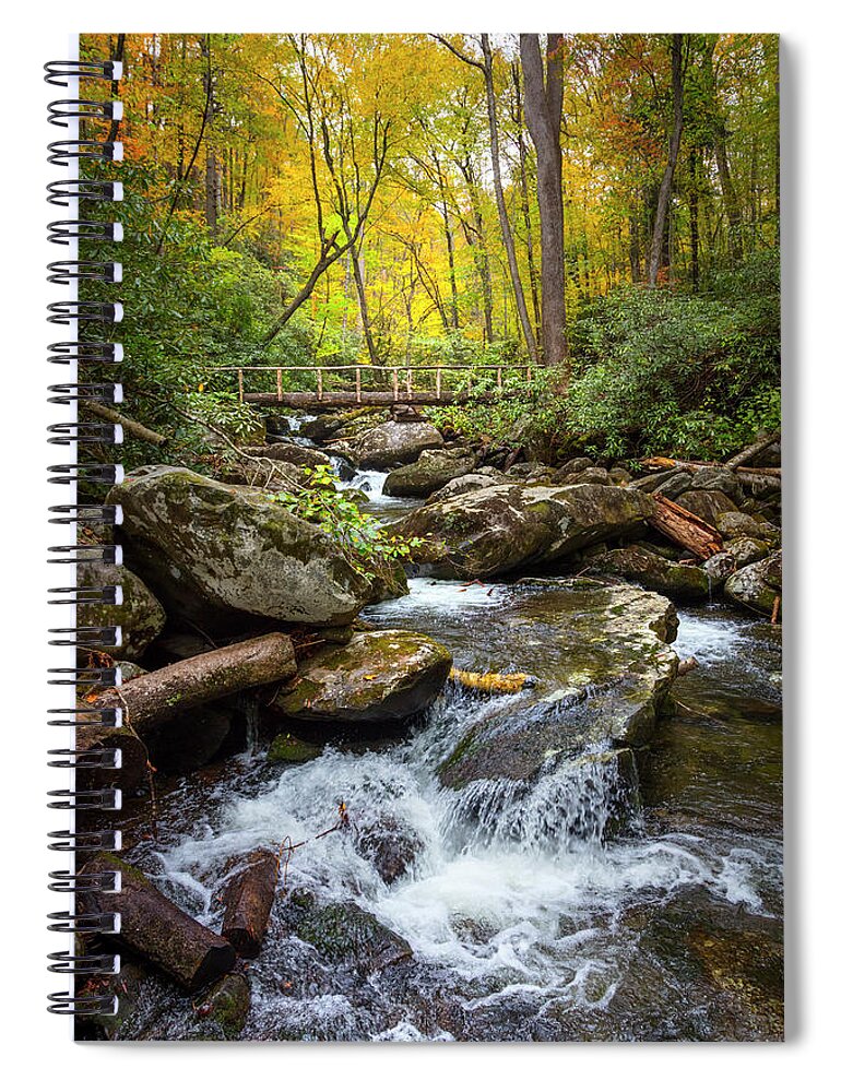 Appalachia Spiral Notebook featuring the photograph Bridge over the Stream in Autumn by Debra and Dave Vanderlaan