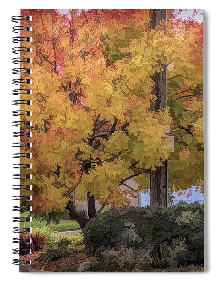 Autumn Spiral Notebook featuring the digital art Brilliant Fall Color Tree Yellows Oranges Seasons by Chuck Kuhn