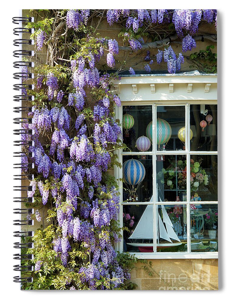 Broadway Spiral Notebook featuring the photograph Broadway Shop and Wisteria in the Cotswolds by Tim Gainey