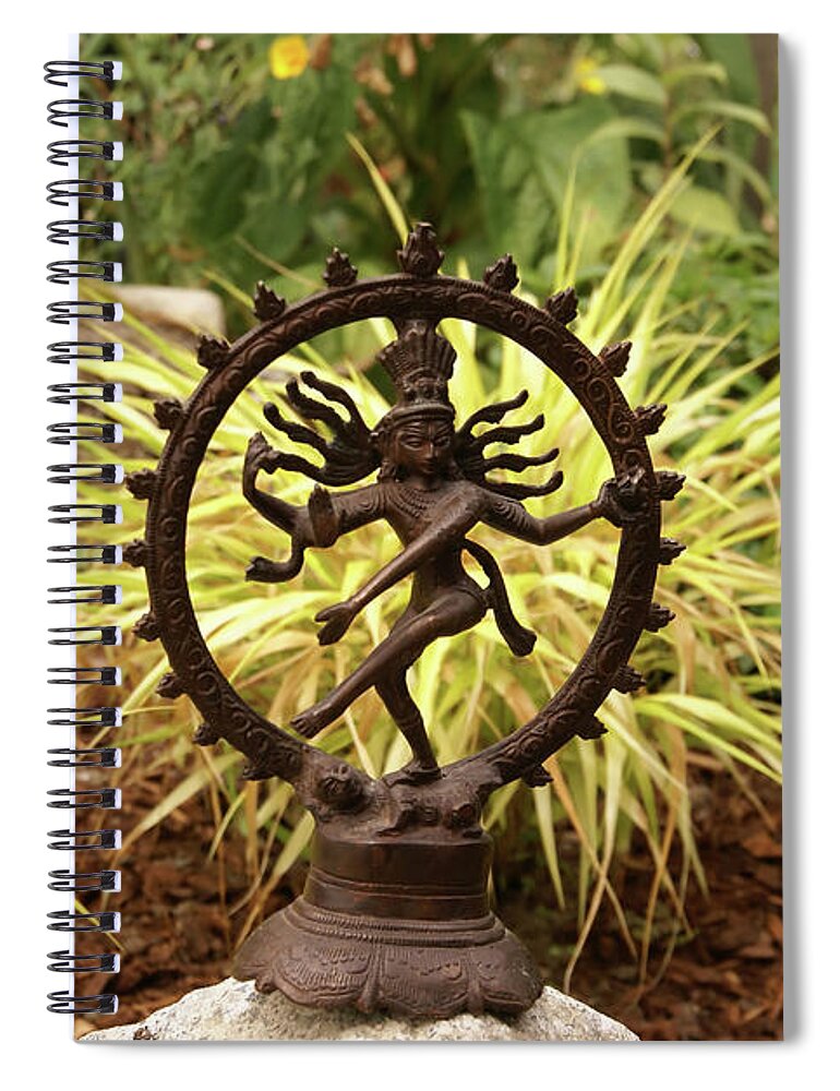 Nataraja Spiral Notebook featuring the photograph Bronze Shiva in garden by Steve Estvanik