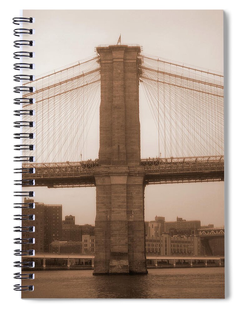 Suspension Bridge Spiral Notebook featuring the photograph Brooklyn Bridge Tower by Wdstock