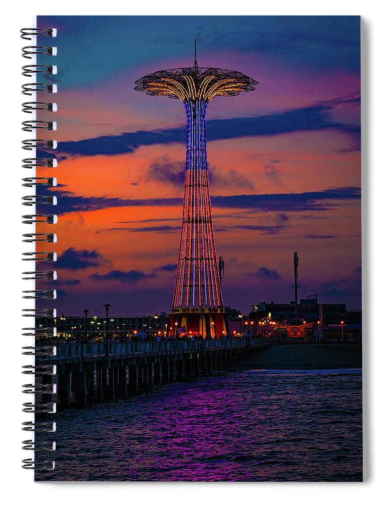 Parachute Drop Spiral Notebook featuring the photograph Brooklyn Landmark Sunset by Chris Lord