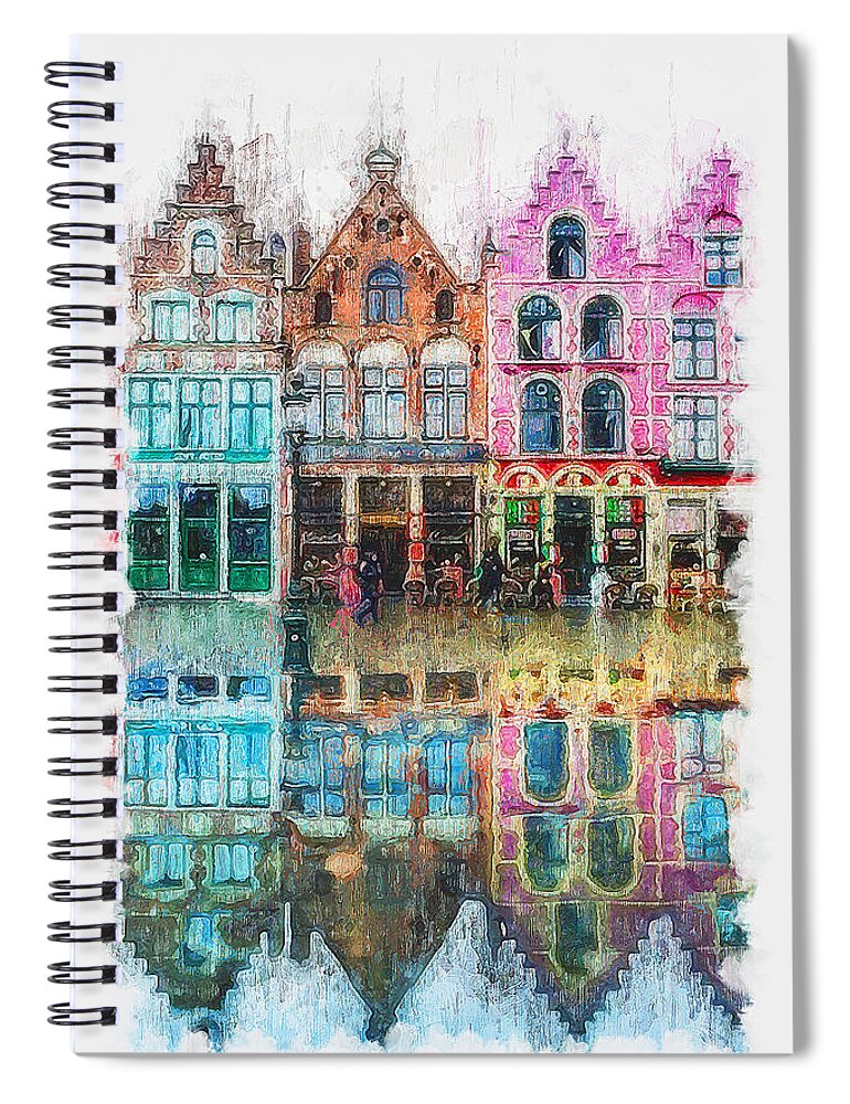 Belgium Spiral Notebook featuring the painting Bruges, Belgium - 01 by AM FineArtPrints