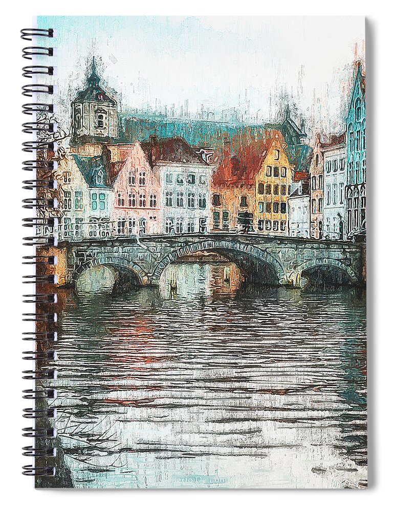 Belgium Spiral Notebook featuring the painting Bruges, Belgium - 02 by AM FineArtPrints