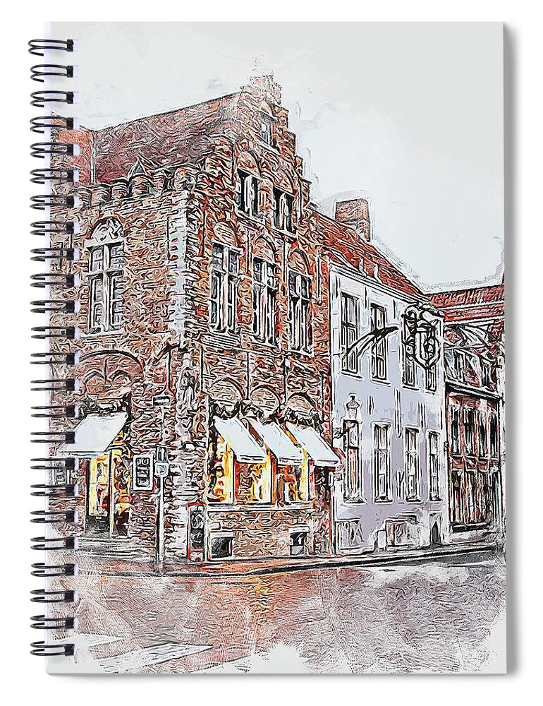 Belgium Spiral Notebook featuring the painting Bruges, Belgium - 04 by AM FineArtPrints