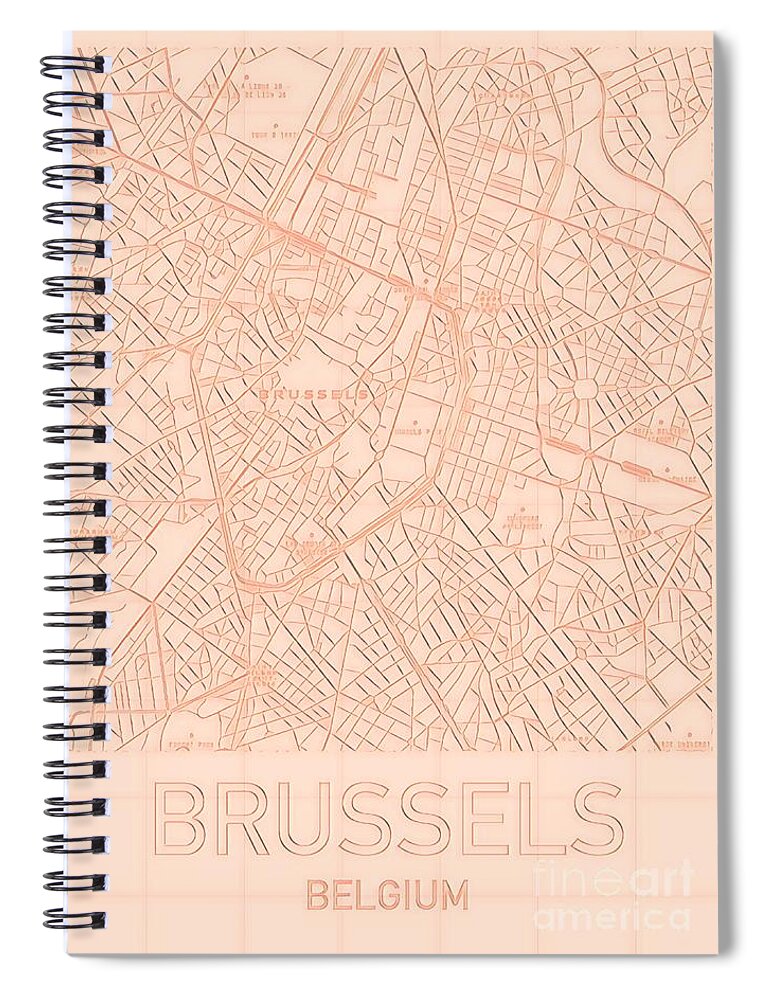 Brussels Spiral Notebook featuring the digital art Brussels Blueprint City Map by HELGE Art Gallery